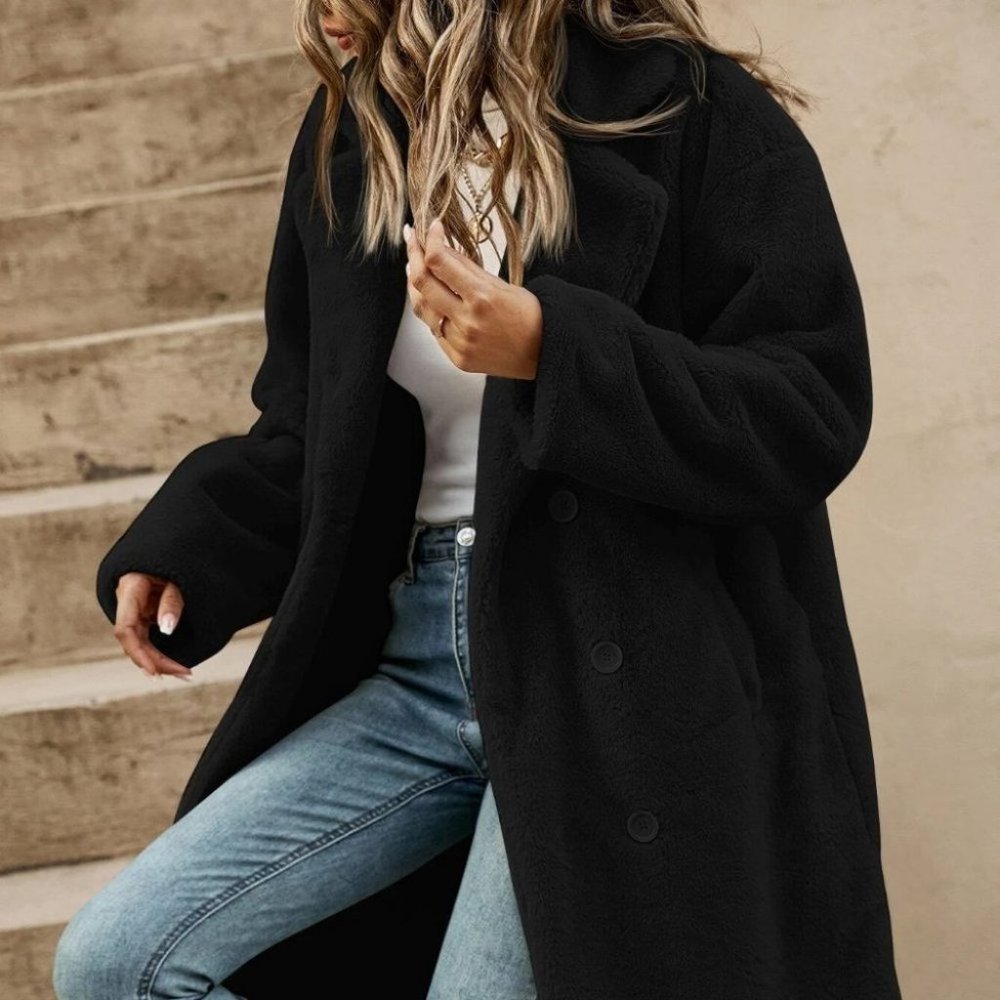 Black Preppy Womens Teddy Coat - Picture 4 of 4